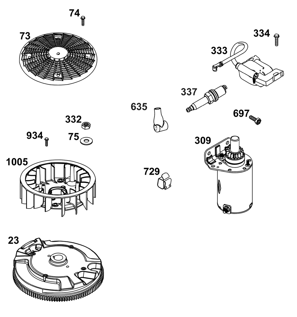 Flywheel, Ignition, And Starter Group Diagram and Parts List for 44N677-0079-G1  Briggs and Stratton Engine